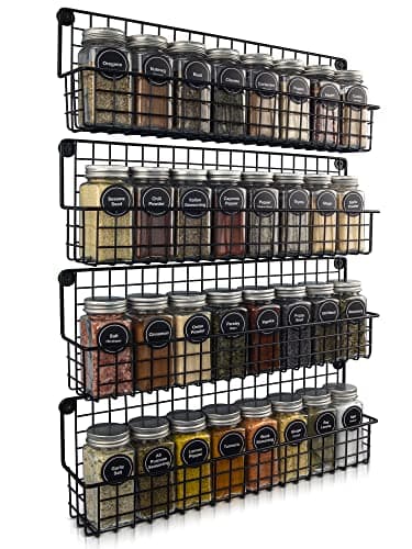 Farmhouse Style Hanging Spice Racks for Wall Mount - Easy to Install Set of 4 Space Saving Racks - The Ideal Seasoning Organizer for Your Kitchen