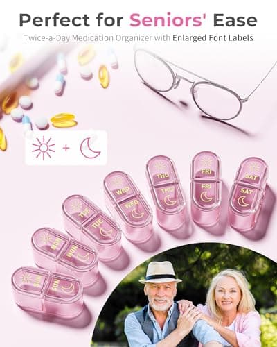 Pillex Pill Organizer 2 Times a Day, AM PM Pill Organizer 7 Day, Weekly Pill Box 2 Twice a Day, Travel Pill Case 7 Days, Medicine Organizer for Medication, Vitamins, Fish Oils, Supplements 9