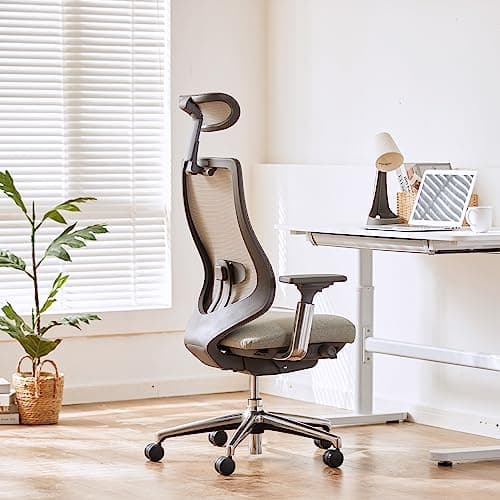 COLAMY Ergonomic Mesh Office Chair, High Back Computer Executive Desk Chair with Adjustable Headrest and 4D Arms, Slide Seat, Tilt Lock-Light Grey 9