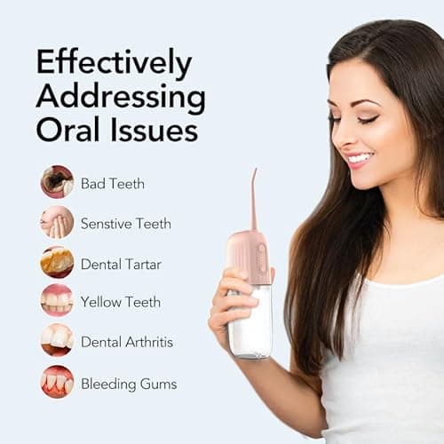 Operan Water Flossers for Teeth Cleaning Upgraded 200ml Cordless Water Dental Flossers Portable Rechargeable Oral Irrigator with 4 Modes 4 Jet Tips IPX7 Waterproof Water Floss for Home Travel (Pink) 9