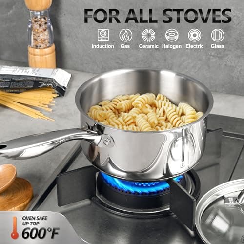 MICHELANGELO Saucepan Set 6pc, 18/10 Stainless Steel Sauce Pan with Lid, Tri-Ply Bottom Sauce Pot Set, Nonstick Saucepan, Induction Compatible, 1QT & 2QT &3QT 5