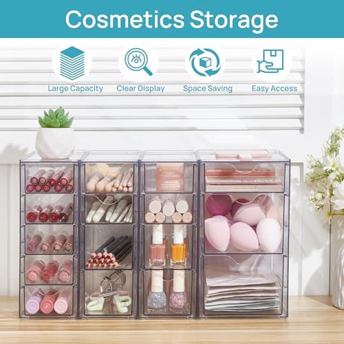 Vtopmart Acrylic Organizer with 16 Drawers (4 Set),Clear Storage Drawers for Office Supplies,Desk Organization and Storage for Makeup,Jewelry,Art Crafts 7