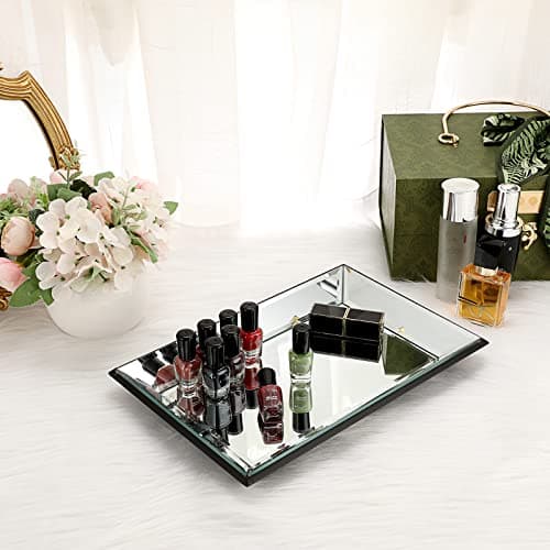 Hipiwe Glass Mirror Makeup Vanity Tray Black Rectangle Perfume Jewelry Trinket Organizer Coffee Table Centrepiece Decorative Dresser Bathroom Storage, 11.9x7.9 inch 6