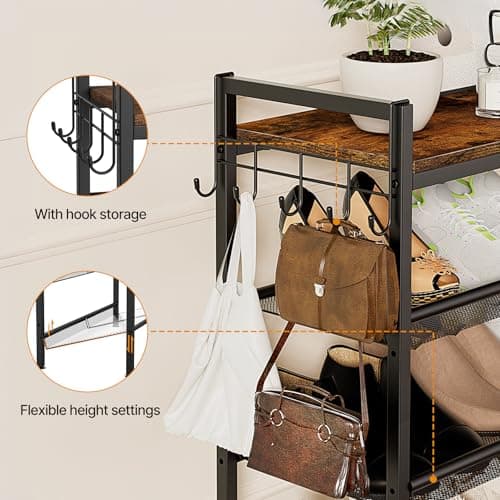 4 Tier Shoe Rack, Shoe Rack for Front Door Entrance with Hook, Shoe Organizer with Adjustable Mesh Shelves, Metal Shoe Rack for Entryway, Closet, Bedroom Living Room Garage 6