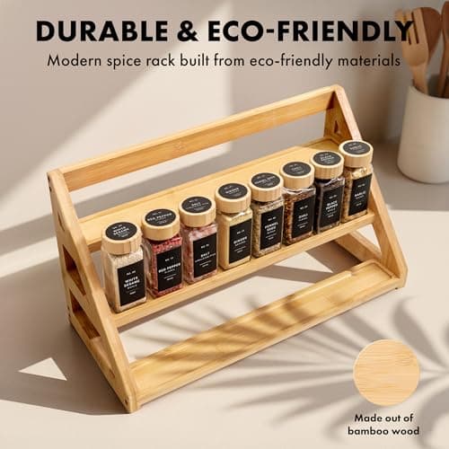 EDELHAUS 3 Tier Bamboo Spice Rack Organizer for Cabinet – Fits 24 Spice Jars, 17.5” Wide Countertop & Cabinet Organizer for Kitchen Organization, Seasoning Organizer Shelf (Jars Not Included) 5