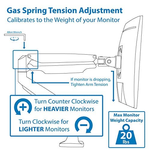 Mount-It! Single Monitor Arm Desk Mount with Gas Spring, Height Adjustable Monitor Stand for 13–32 Inch Screens up to 20 lbs, VESA 75x75 & 100x100, C-Clamp & Grommet, Sit-Stand Desk Compatible 5