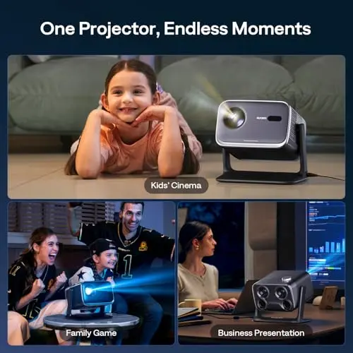 Aurzen BOOM mini Google TV Smart Projector with WiFi and Bluetooth, Voice Control, Family Mode, 20W Dolby Audio, Real-Time Focus, 4K Supported Movie Projector for Bedroom/Home Theater/Outdoor, Black 9