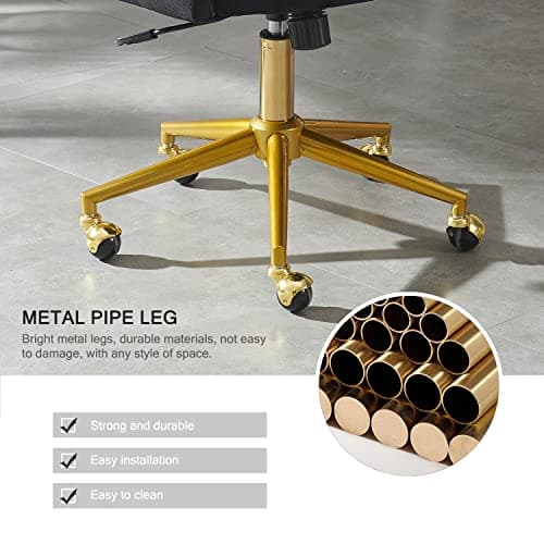 Nrizc Velvet Office Desk Chair, Upholstered Home Office Desk Chairs with Adjustable Swivel Wheels, Ergonomic Office Chair for Living Room, Bedroom, Office, Vanity Study (Black) 8