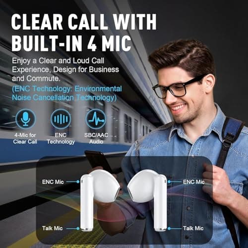 Wireless Earbuds Bluetooth 5.4 Headphones Bass Stereo Wireless Earphones with 4 ENC Noise Cancelling Mic HiFi Stereo IPX8 Waterproof 48H Playtime In-Ear Bluetooth Ear buds for iPhone/iOS/Android Phone 5