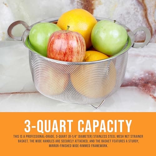 U.S. Kitchen Supply Stainless Steel Colander Strainer Basket - 3-Quart Colander with Resting Feet & Handles - Wide Rim Sieve, Stainless Steel Strainers and Colanders for Kitchen 5