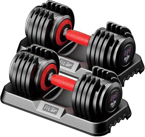 Fit Sir Adjustable Dumbbell Set, 10-in-1 25LB Ajustable Dumbbells with Safe Locking System, Enclosed Storage Tray, 1 Sec Fast Adjustment, Comfortable Non-Slip Textured Grip, Suitable for Home Gym Workouts Men and Women