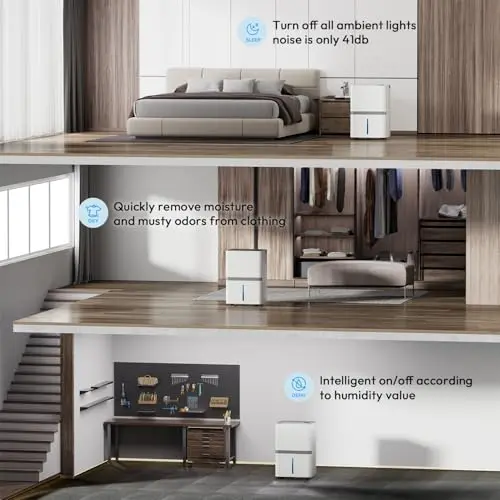 HUMILABS 75 Pint Dehumidifier for Basement, 4500 Sq. Ft Smart Home Dehumidifier with Drain Hose and 180 OZ Large Water Tank,24H Timer, Auto Defrost Function,Low Noise,Energy Saving 7