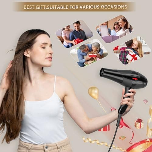 Hair Dryer Professional Ionic Salon Hair Dryer 2400W Powerful Fast-Drying Blue Light Ionic Hair Dryers with Diffuser, AC Motor Constant Temperature Quiet Ion Dryers for Women Men 8