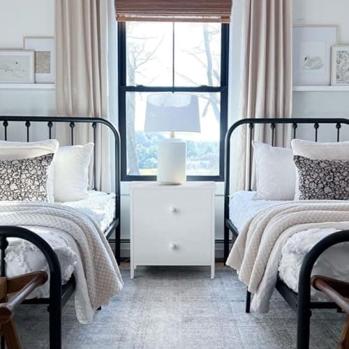 BOLUO White Nightstand 2 Drawer for Bedroom,Small Night Stand with Fabric Drawers End Table Modern 6