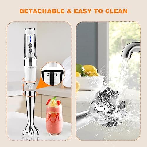 Cordless Immersion Blender: 4-in-1 Rechargeable Cordless Hand Blender, 21-Speed & 3-Angle Adjustable with Chopper, Beaker, Whisk, Beater for Milkshakes | Smoothies | Soup Baby Food (White) 6