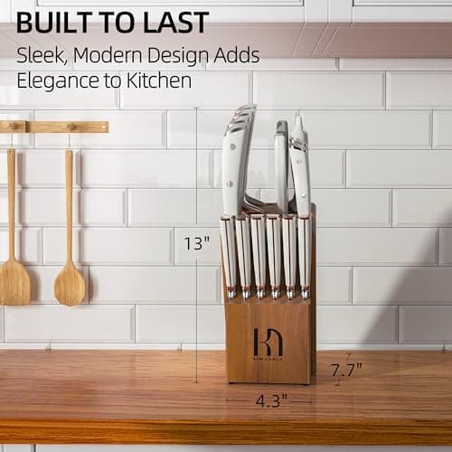 KnifeSaga Knife Set, Premium 15 Piece Japanese High Carbon Stainless Steel Knives Set for Kitchen with Block and Sharpener, Razor Sharp Kitchen Knife Block Sets with Ergonomic Full-tang Handle, White 7