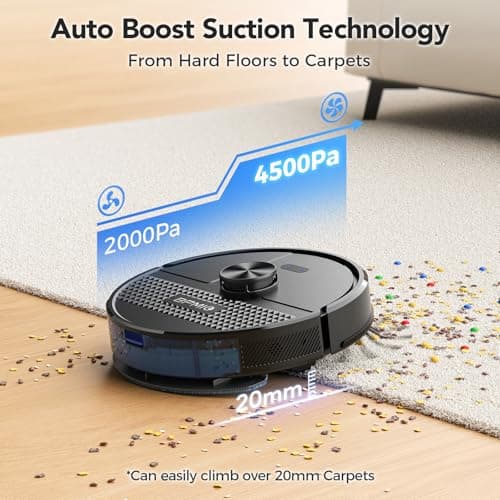 BPMIO Robot Vacuum and Mop Combo 4500Pa Max Suction with LiDAR Navigation Smart Mapping, 145 Min Runtime Customized Cleaning Schedule, Works with Alexa/WiFi/App, Great for Pet Hair, Carpet, Hard Floor 5