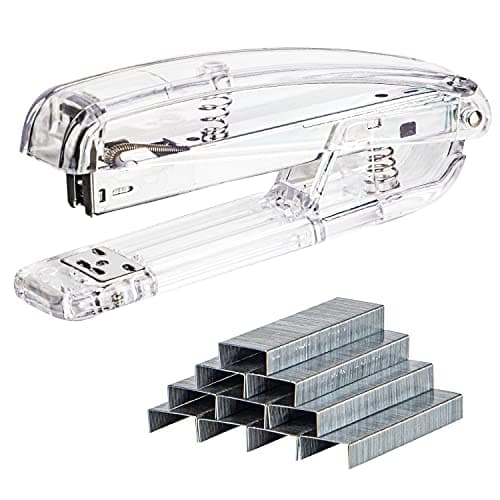 Transparent Acrylic Stapler for Office, Clear Staplers for Desk, Silver Desktop Stapler with 1000 Pcs Standard 1/4" Staples for, Home, School, Business & Classroom Supplies