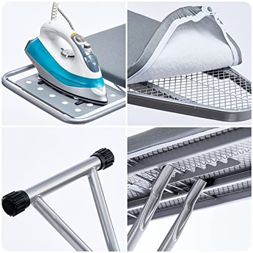 BKTD Ironing Board, Heat Resistant Cover Iron Board with Steam Rest, Non-Slip Foldable Ironing Stand. Heavy Sturdy Metal Frame Legs Iron Stand(13 * 34 * 53 Inches) (Silver Gray) 6