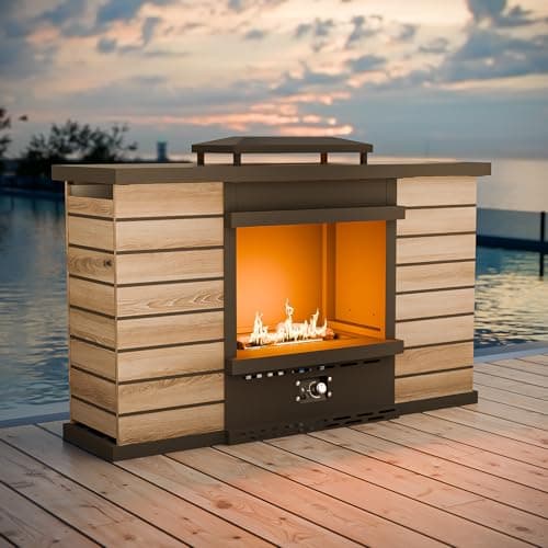 INTER HUT 63'' Smokeless Outdoor Propane Fireplace with Tank Storage & Extra Storage Cabinet, CSA Certified 50,000 BTU Patio Fire Pit with Cover for Garden, Backyard and Patio, Black/Beige 5