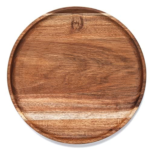 YANGQIHOME Round Wood Tray, Acacia Wooden Serving Tray, Serving Platter, Appetizer Charcuterie Board, Tray Organizer for Kitchen/Countertop, 13.8 x 13.8 x 0.8 inch