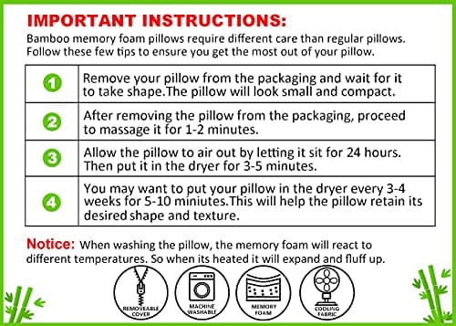 Memory Foam Rayon Bamboo Pillows Queen Size Set of 2 for Sleeping [Adjustable] - Cool & Breathable Cover with Zipper Rayon Bamboo Pillowcase - Relieves Neck Pain - Back/Stomach/Side Sleeper 8