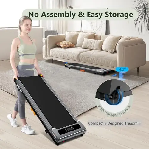 Walking Pad Treadmill, Under Desk Treadmill for Home and Office, Electric Portable Walking Pad with LED Display Remote Control, 2.5 HP 300 lbs Capacity (Gray-Classic) 5