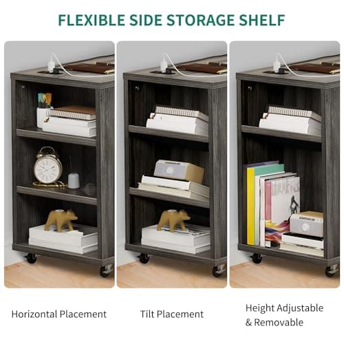 YITAHOME File Cabinet with Charging Station, Mobile Lateral Filing Cabinet with Lock for Home Office, Printer Stand with Open Storage Shelf, Fits A4, Letter, Legal Size Files, Office Furniture, Grey 6