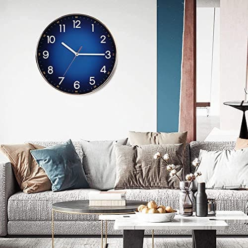 Navy Blue Modern Round Silent Wall Clock - 12" Quality Quartz - Living Room, Bedroom, Kitchen 6