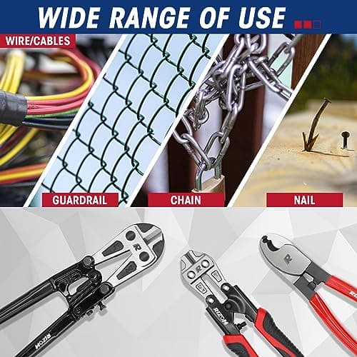 RIZOM 3-Piece Bolt Cutter Pliers Set, 14" Heavy Duty Bolt Cutter, 8" Mini Bolt Cutter, 8" Wire Cable Cutter with Carrying Bag, Cr-V Blade for Cutting Locks, Steel Wire, Barbed Wire, Chains 6