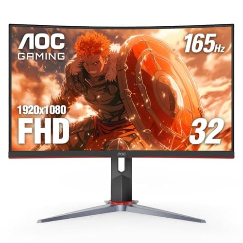 AOC C32G2 32" Curved Frameless Gaming Monitor FHD, 1500R VA, 1ms, 165Hz, FreeSync, Height adjustable, 3-Year Zero Dead Pixel Policy, Black