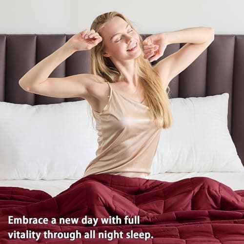 yescool Weighted Blanket for Adults (20 lbs, 60” x 80”, Red Grey) Cooling Heavy Blanket for Sleeping Perfect for 190-210 lbs, Queen Size Breathable Blanket with Premium Glass Bead, Machine Washable 5