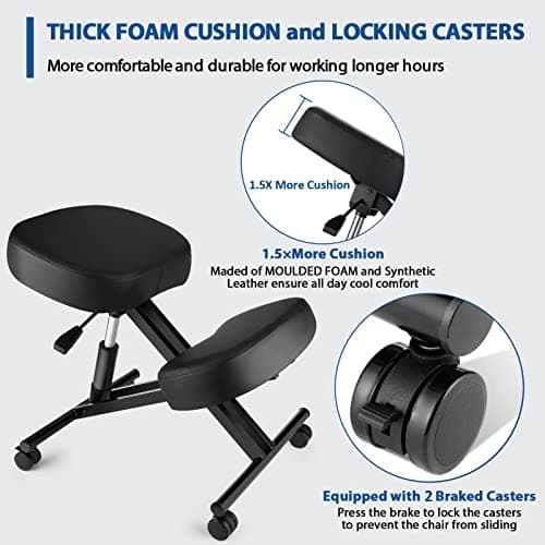 Ergonomic Kneeling Chair, Meditation Chair with Height Adjustable and Cushion for Home and Office, Posture Office Stool with an Angled Seat and Casters 7