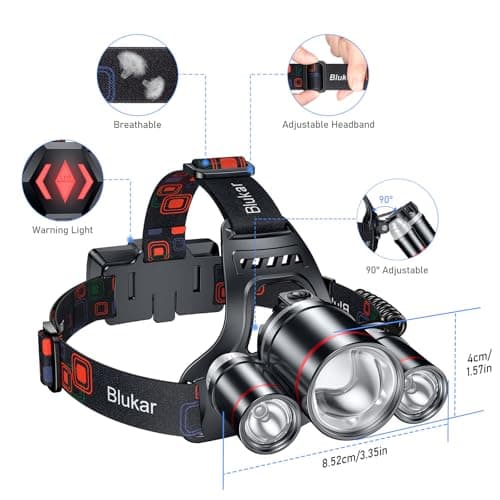 Blukar LED Headlamp, Super Bright Rechargeable Headlight Flashlight - 3 Lights 5 Modes,Zoomable,Spotlight&Floodlight Combination, IPX6 Waterproof, 20+Hrs Runtime for Running,Hiking,Camping etc. 7
