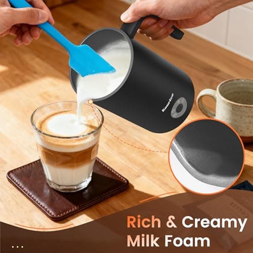 Kourice Milk Frother Electric, 4-in-1 Milk Frother and Steamer for Latte, Cappuccino, Hot & Cold Milk Froth Maker, Automatic Milk Steamer and Frother, Quiet One-Touch Operation, Easy to Clean 7