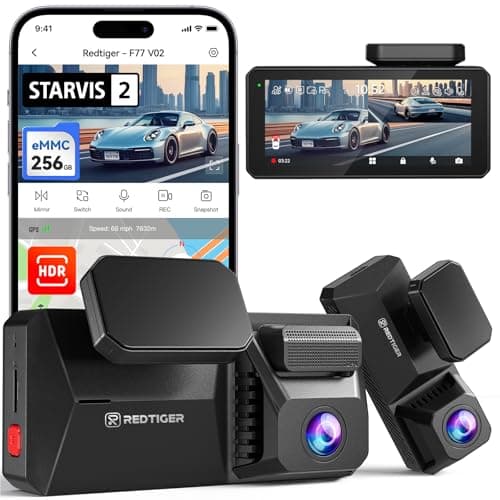 REDTIGER Dual 4K Dash Cam with 256GB eMMC, STARVIS 2 IMX678 Front and Rear Dash Camera with Dual HDR, Voice Control, 4'' Touch Screen, Built-in 5.8GHz WiFi GPS, HDR Night Vision (F77 V2)