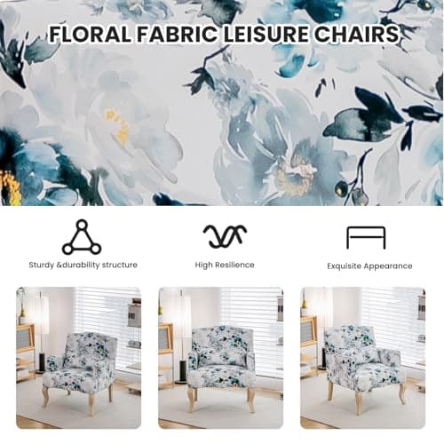 BUPPLEE High Back Floral Accent Chair for Living Room,Upholstered Wingback Chair w/Pillow, Comfy Armchair w/Wooden Legs,Padded Armrest Single Sofa for Living Room Bedroom Office,Black Floral 6