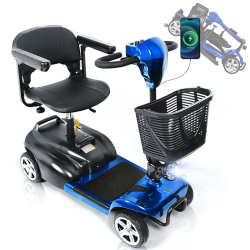 4 Wheel All Terrain Mobility Scooter for Adults, 265 lbs Weight Capacity, Foldable Electric Scooter with 250W Motor, 14 Miles Range, Adjustable Seat & Basket, LED Light(Blue)