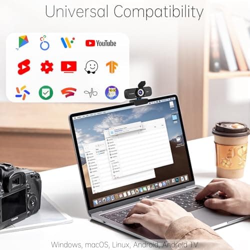 Full HD Webcam with Built-in Microphone and Rotatable Tripod, 1080P Video and Wide Angle Camera, Privacy Cover, for Desktop PC Laptop Computer Black 6