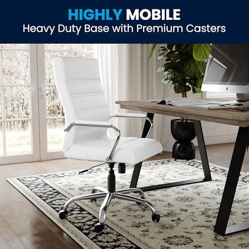Flash Furniture Whitney High-Back Swivel LeatherSoft Desk Chair with Padded Seat and Armrests, Adjustable Height Padded Office Chair, White/Chrome 8