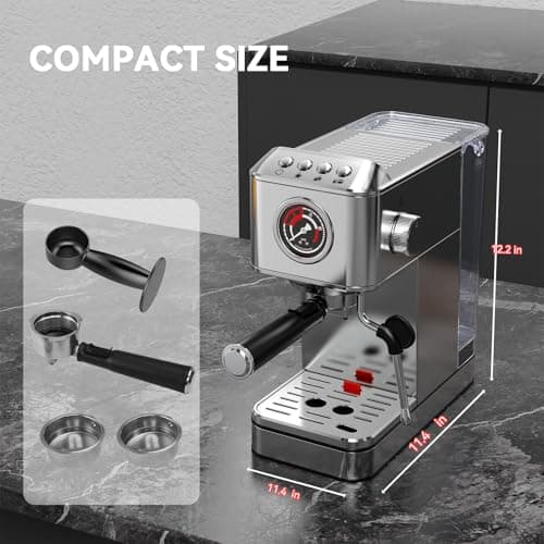TINTALK EM623 Espresso Machine 20 Bar with Steam Milk Frother, Stainless Steel Coffee Machine with Removable Water Tank for Cappuccino,Latte, Compact Stainless Steel Coffee maker for home,Great Gift 8