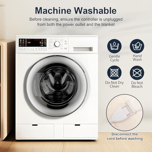 FVERWAG Queen Size Heated Blanket - Dual Control Electric Blanket Queen with 5 Heating Levels, 10 Hours Auto Off, Overheat Protection, Washable Flannel Sherpa Heating Blanket, 84 x 90 Inch, Navy 7