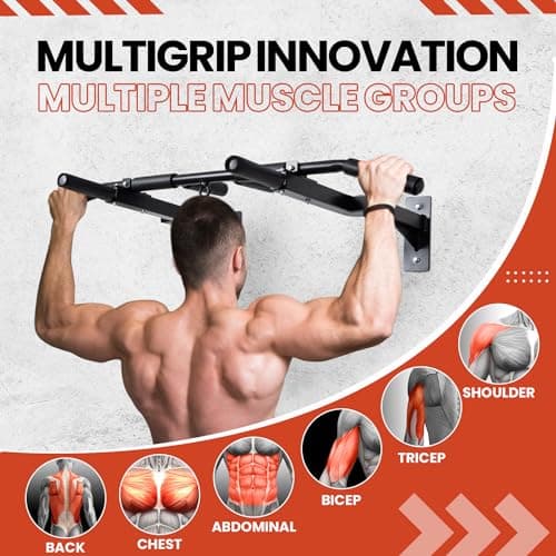 Yes4All Multi-Grip Wall Mount Pull-Up Bar, 16 Inches & 24 Inches Reversible Stud and Wall Compatibility Mounted Pull Up Bar Design, Solid Construction Strength Training 5