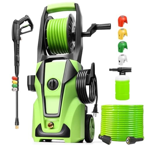 Commowner Pressure Washer Adjustable 5000PSI 4.0 GPM Power Washers Powered with 33ft Hose Reel, 4 Nozzle and Foam Cannon, Powerwashers Cleaner Machine for Home, Cars, Patio, Green