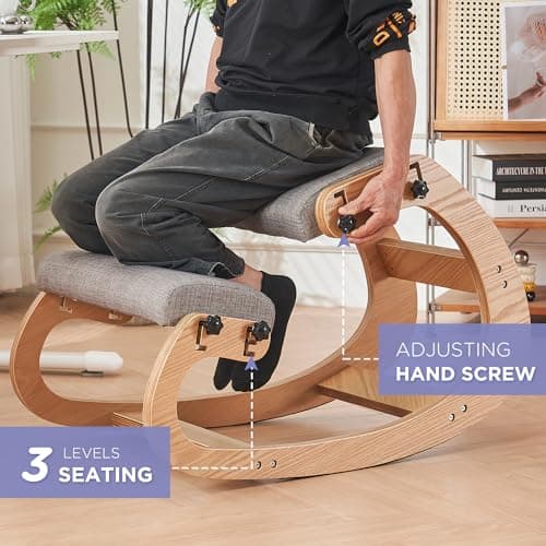 MoomJiee Ergonomic Kneeling Chair,Adjustable Rocking Knee Chair for Home Office,Wooden Office Chair for Back Pain Relief, Grey 4