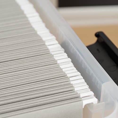 IRIS USA File Box WeatherPro File Organizer Plastic File Box for Letter/Legal File, Water Resistant Document Box, Durable Lid, Seal w/Secure Latching Buckles, Stackable, Nestable, Clear 32 Qt. 1 Pack 6