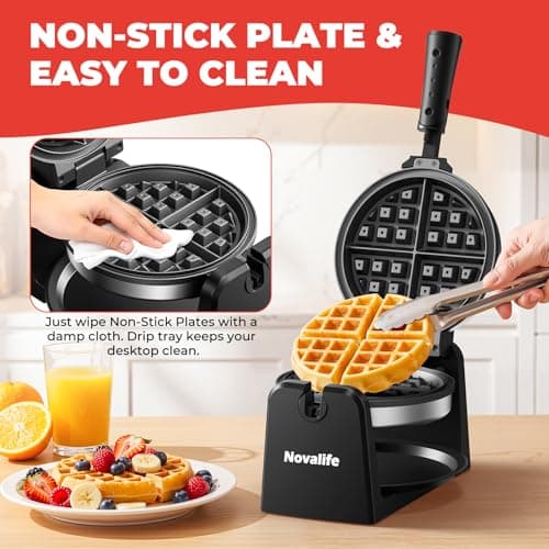 Waffle Maker, Rotating Belgian Waffle Maker, 180° Flip Waffle Iron, Non-Stick Plate, Adjustable Browning Control, Foldable Cool Touch Handle, Removable Drip Tray, Space Saving Storage, Stainless Steel 6