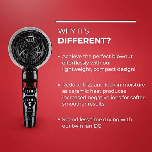 FHI HEAT Platform Nano Lite Pro 1900 Turbo Tourmaline Light Weight Ceramic Quick Dry Hair Dryer with 3 Piece Attachment Set, Black 6