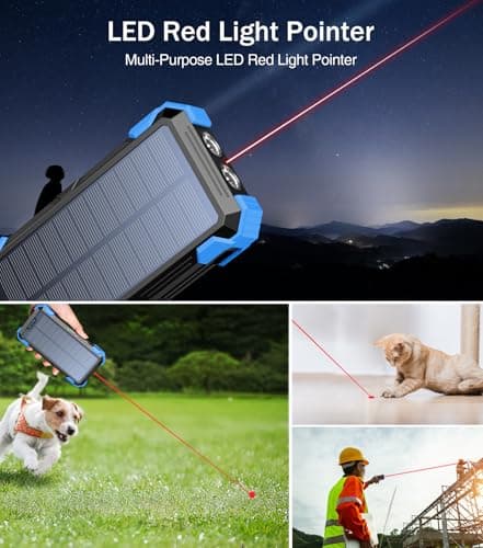 GOODaaa Portable Charger 42800mAh Built in 4 Cables and Thermometer 15W Fast Charging Power Bank Five Outputs Three Inputs Solar Charger Power Bank, SOS/Strobe/Strong Flashlights, Carabiner 5