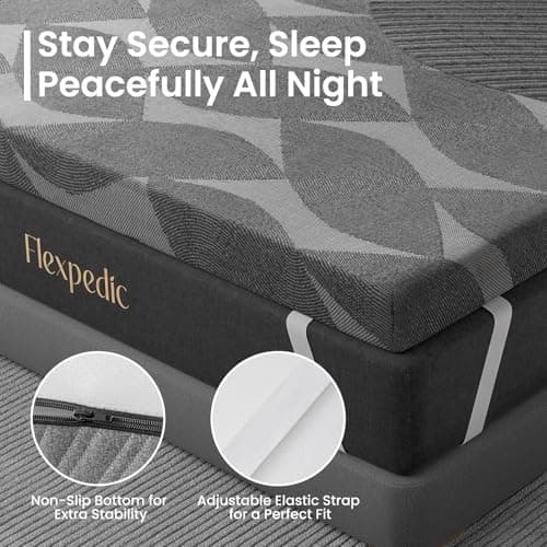 Flexpedic Firm Mattress Topper 3 Inch King Size - Advanced Gel Infused Memory Foam Bed Topper for Deep Pain Relief - Breathable & Washable Cover - CertiPUR-US Certified Comfort Enhancement 6